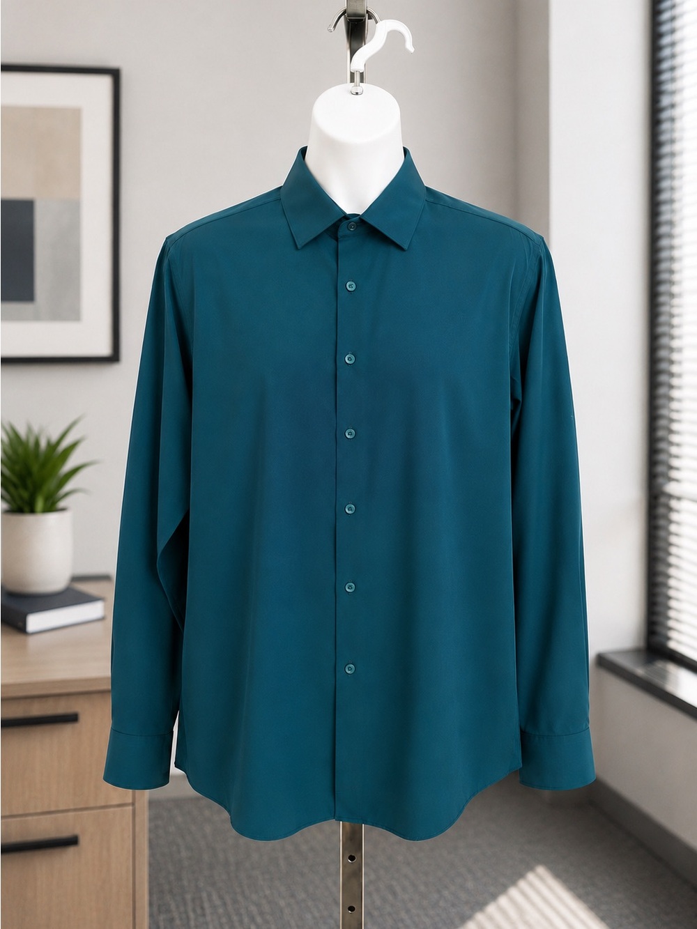 Michael Strahan Men's Teal Long-Sleeve Dress Shirt Size M